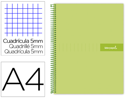 Cuaderno espiral Liderpapel Crafty A4 tapa extradura 120h 90g c/5mm. color verde